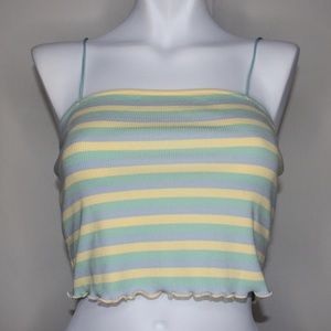 Striped crop top lettuce hem tank top